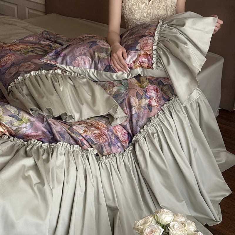 Bedding Set Cotton Satin Floral Watercolor 4-Piece