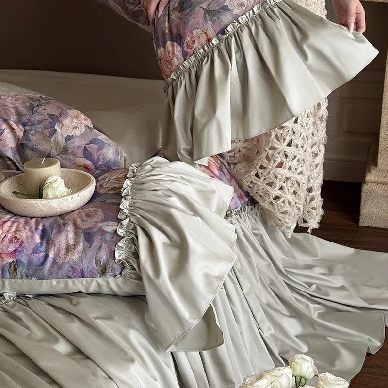 Bedding Set Cotton Satin Floral Watercolor 4-Piece