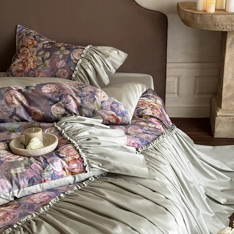 Bedding Set Cotton Satin Floral Watercolor 4-Piece
