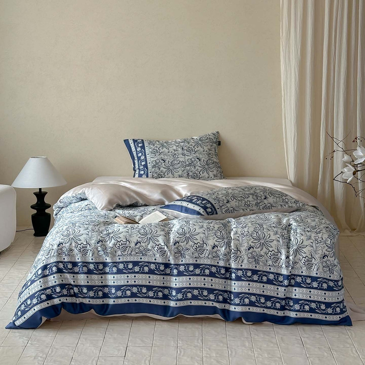 Bedding Set Cotton Satin Floral Watercolor 4-Piece