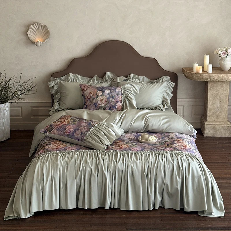 Bedding Set Cotton Satin Floral Watercolor 4-Piece
