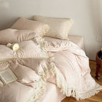 Bedding Set Cotton Satin Jacquard Fringed Trim
