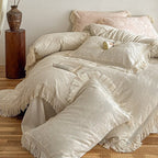 Bedding Set Cotton Satin Jacquard Fringed Trim