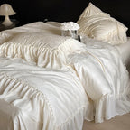 Bedding Set Cotton Satin Jacquard Medallion Ruffled Edges