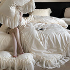 Bedding Set Cotton Satin Jacquard Medallion Ruffled Edges