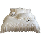 Bedding Set Cotton Satin Jacquard Medallion Ruffled Edges