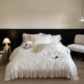 Bedding Set Cotton Satin Jacquard Medallion Ruffled Edges