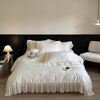 Bedding Set Cotton Satin Jacquard Medallion Ruffled Edges