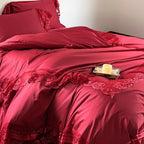 Bedding Set Cotton-Satin Jacquard Ruffled Edges Concealed Zippers