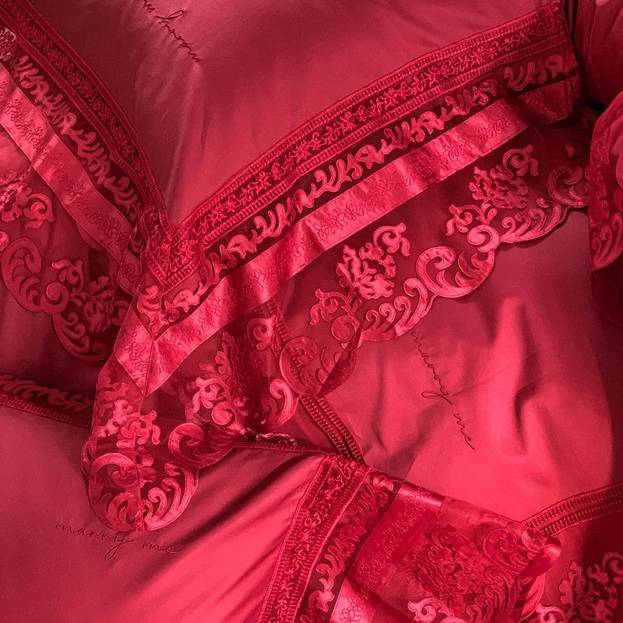 Bedding Set Cotton-Satin Jacquard Ruffled Edges Concealed Zippers