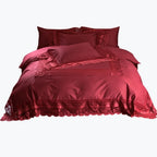Bedding Set Cotton-Satin Jacquard Ruffled Edges Concealed Zippers