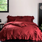 Bedding Set Cotton-Satin Jacquard Ruffled Edges Concealed Zippers