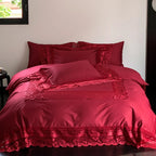 Bedding Set Cotton-Satin Jacquard Ruffled Edges Concealed Zippers