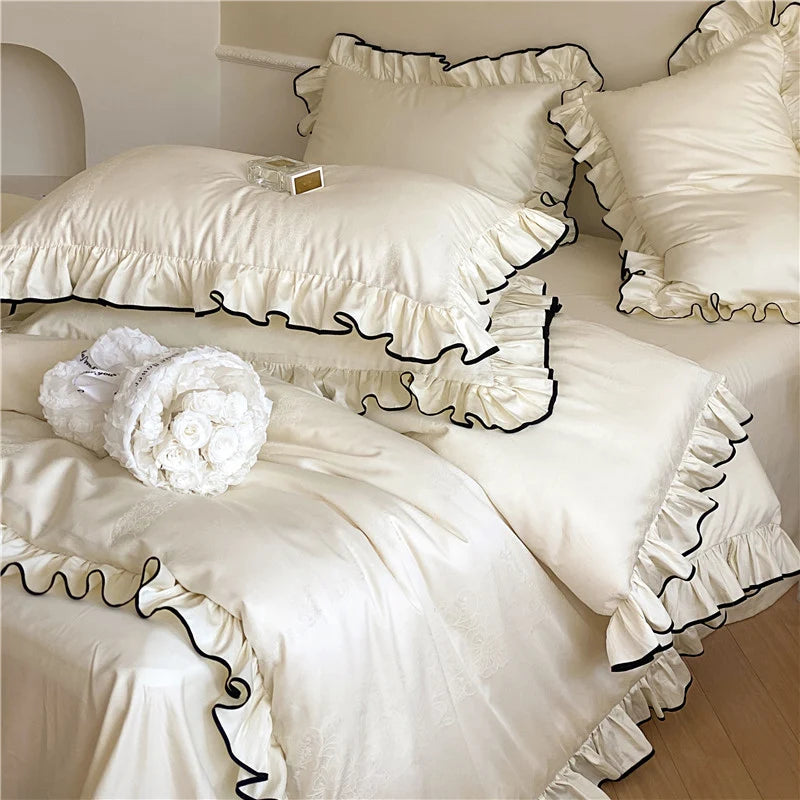 Bedding Set Cotton Satin Jacquard Ruffles 4-Piece