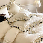 Bedding Set Cotton Satin Jacquard Ruffles 4-Piece