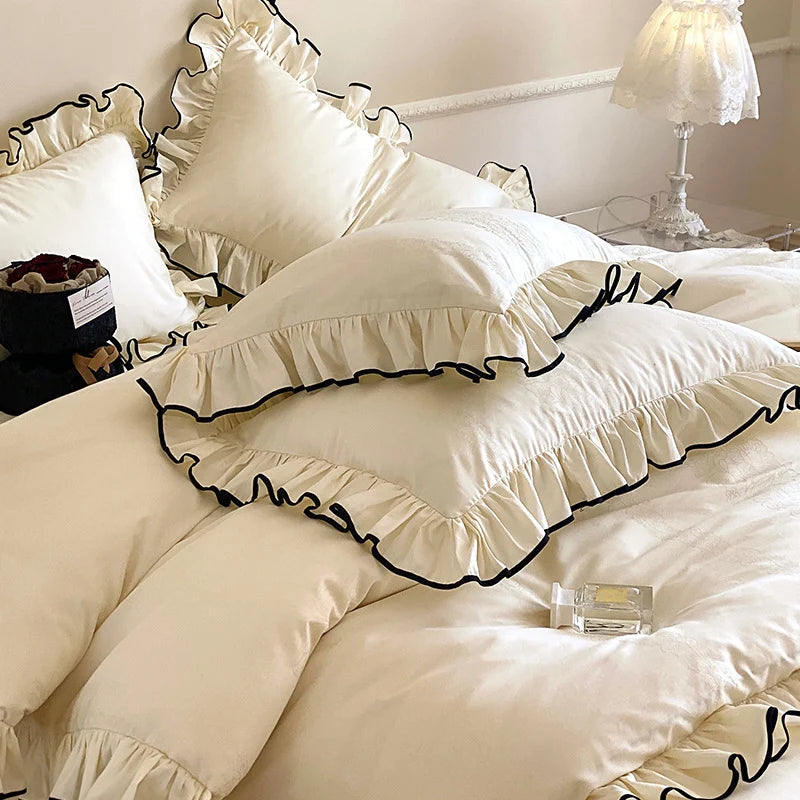 Bedding Set Cotton Satin Jacquard Ruffles 4-Piece