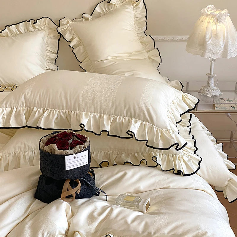Bedding Set Cotton Satin Jacquard Ruffles 4-Piece