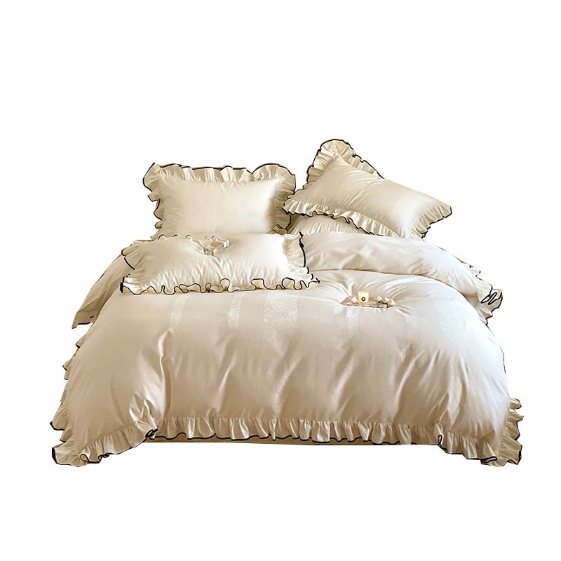 Bedding Set Cotton Satin Jacquard Ruffles 4-Piece
