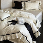 Bedding Set Cotton Satin Jacquard Ruffles & Piping 4-Piece