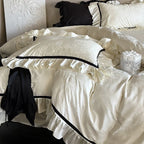 Bedding Set Cotton Satin Jacquard Ruffles & Piping 4-Piece