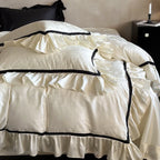 Bedding Set Cotton Satin Jacquard Ruffles & Piping 4-Piece
