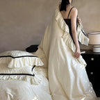 Bedding Set Cotton Satin Jacquard Ruffles & Piping 4-Piece