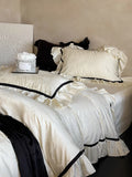 Bedding Set Cotton Satin Jacquard Ruffles & Piping 4-Piece