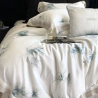 Bedding Set Cotton Satin Leaf Print Contrasting Hem & Piping