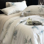 Bedding Set Cotton Satin Leaf Print Contrasting Hem & Piping