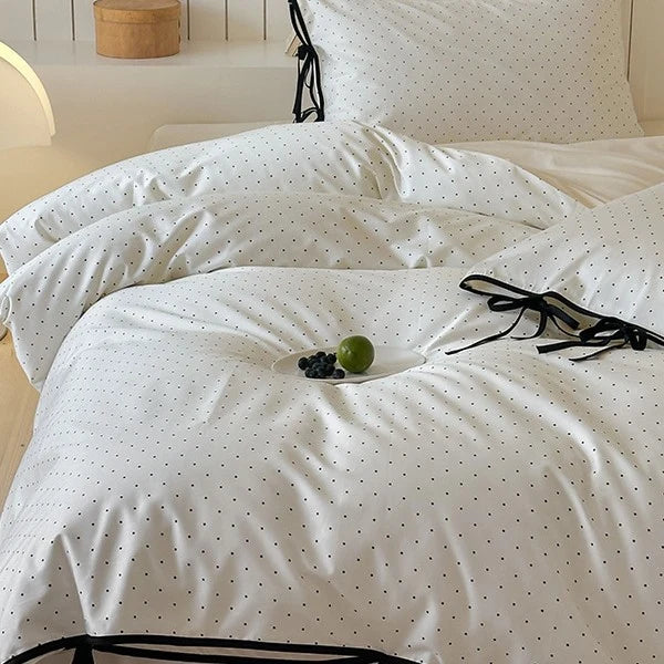 Bedding Set Cotton Satin Polka Dot Corner Ties 4-Piece