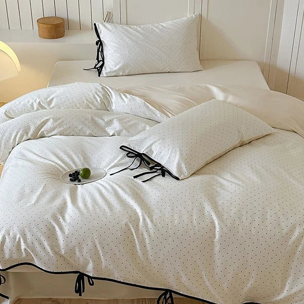 Bedding Set Cotton Satin Polka Dot Corner Ties 4-Piece