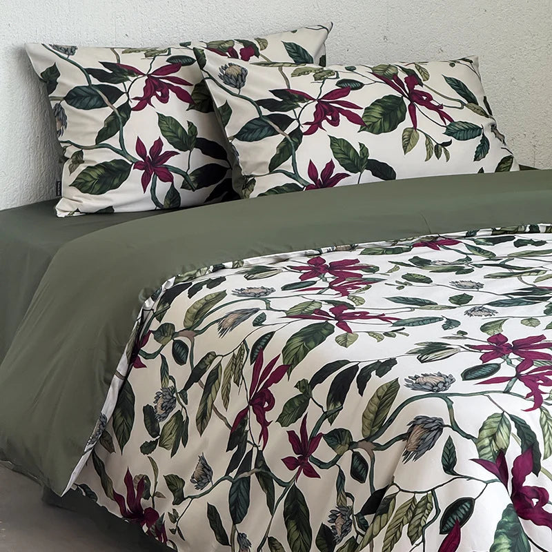 Bedding Set Cotton Satin Reversible Botanical Set of 4