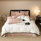 Bedding Set Cotton Satin Reversible Delicate Embroidery & Piping