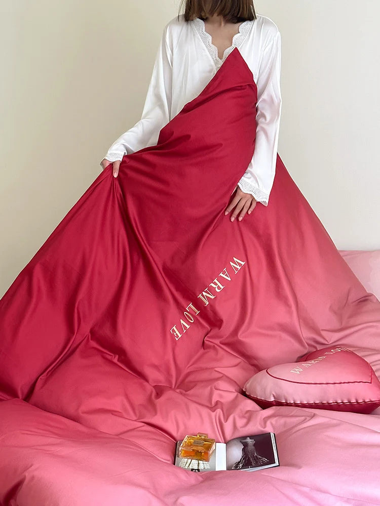 Bedding Set Cotton Satin Reversible Four-Piece