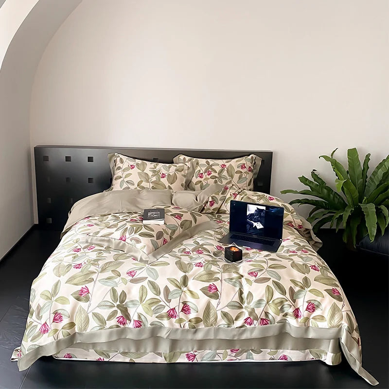 Bedding Set Cotton Satin Reversible Rose Print