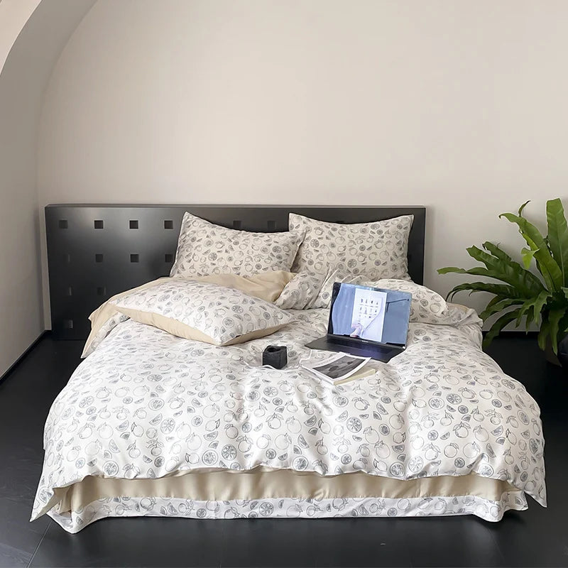 Bedding Set Cotton Satin Reversible Rose Print