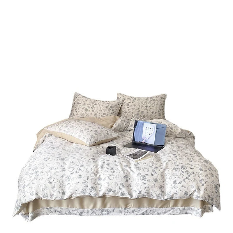 Bedding Set Cotton Satin Reversible Rose Print