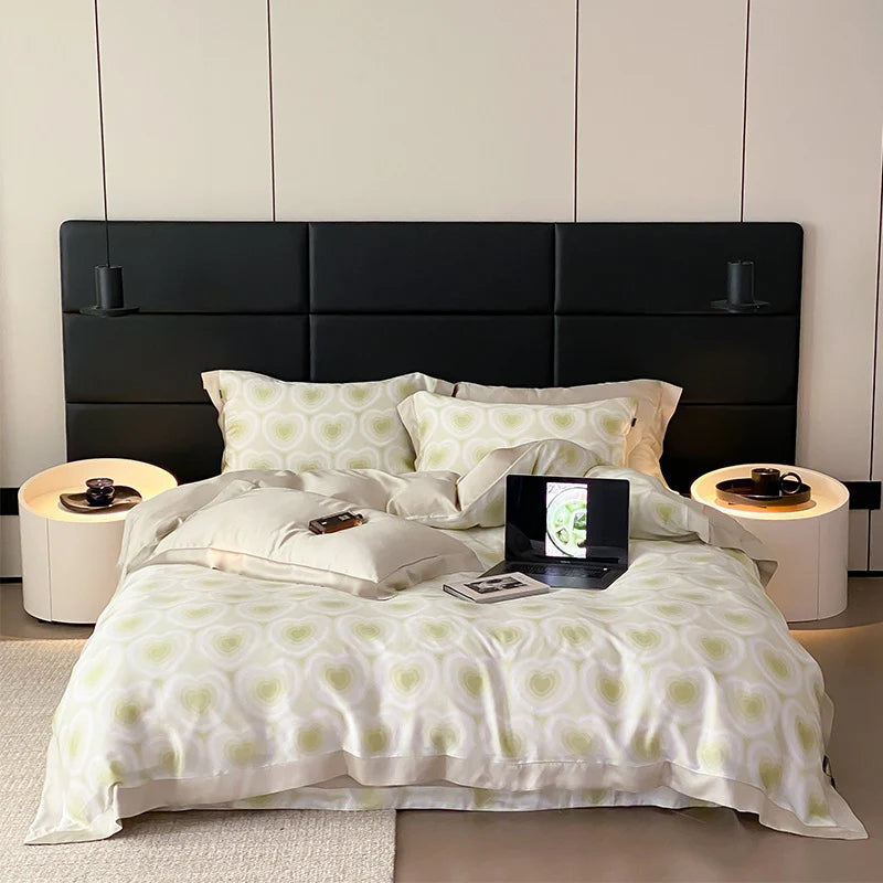 Bedding Set Cotton Satin Reversible Rose Print