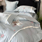 Bedding Set Cotton Satin Rose Embroidery & Pleated Ruffle