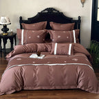 Bedding Set Cotton Satin Rose Embroidery & Pleated Ruffle