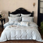 Bedding Set Cotton Satin Rose Embroidery & Pleated Ruffle