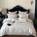 Bedding Set Cotton Satin Rose Embroidery & Pleated Ruffle