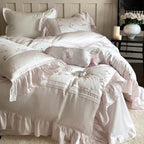 Bedding Set Cotton Satin Rose Embroidery & Ruffle