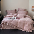 Bedding Set Cotton Satin Ruffle & Bow Embroidery