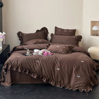 Bedding Set Cotton Satin Ruffle & Bow Embroidery