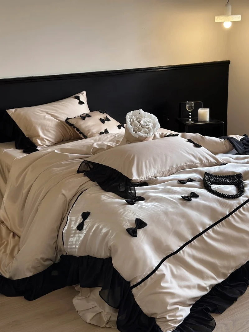 Bedding Set Cotton Satin Ruffle & Bow Four-Piece