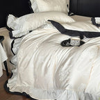 Bedding Set Cotton Satin Ruffle Contrast Edge Concealed Zippers
