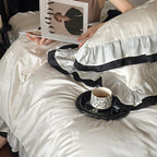 Bedding Set Cotton Satin Ruffle Contrast Edge Concealed Zippers