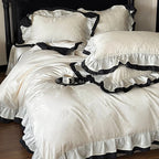 Bedding Set Cotton Satin Ruffle Contrast Edge Concealed Zippers