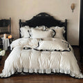 Bedding Set Cotton Satin Ruffle Contrast Edge Concealed Zippers